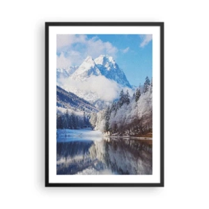 Pôster com moldura preta - Montanhas cobertas de neve refletidas em um lago no inverno - 50x70cm - Guarda de neve - Decoração de parede moderna para a sala de estar e quarto ARTTOR
