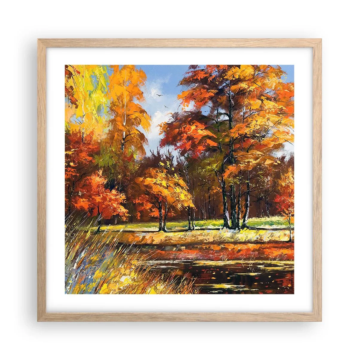 Pôster com moldura de carvalho claro - Paisagem em ouro e bronze - 50x50 cm