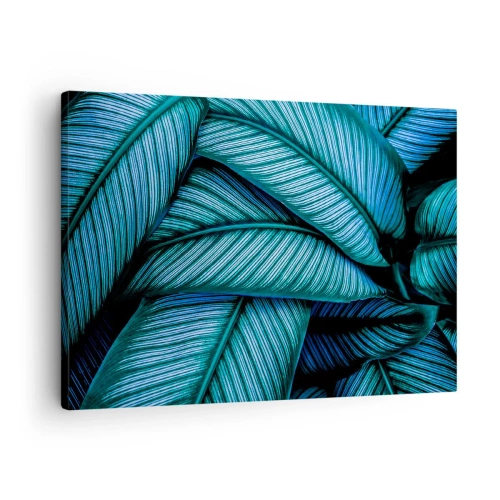 Quadro em tela - Uma foto em close de folhas turquesas com detalhes vívidos. - 70x50cm - Linhas de vida - Decoração de parede moderna para a sala de estar e quarto ARTTOR