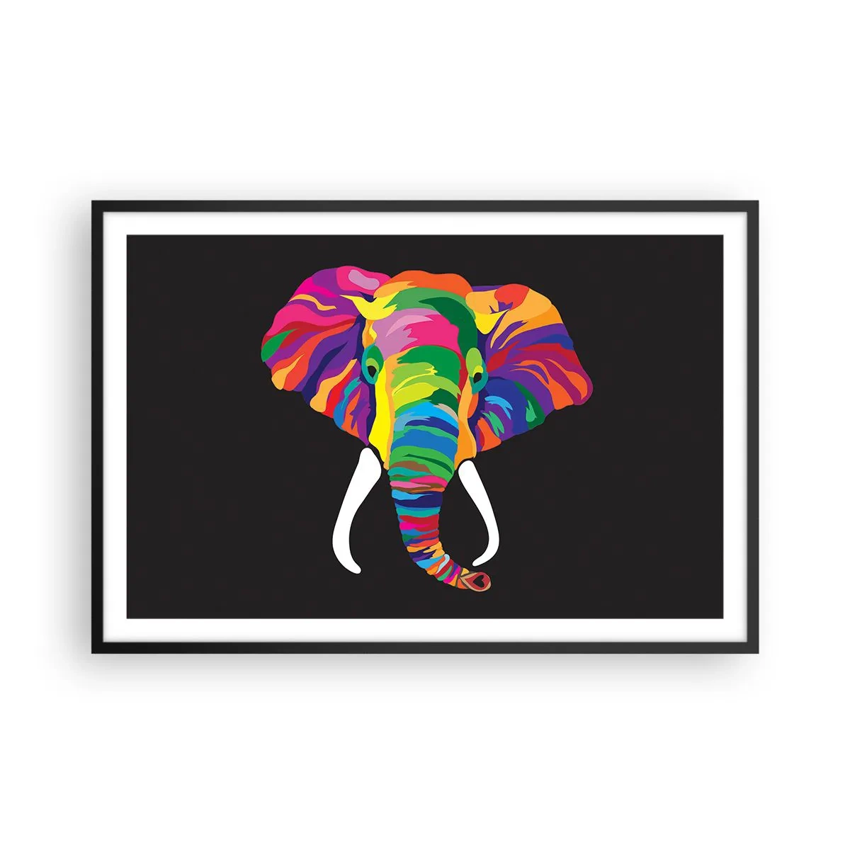 Pôster com moldura preta - O elefante que adorava banhar-se no arco-íris - 91x61 cm