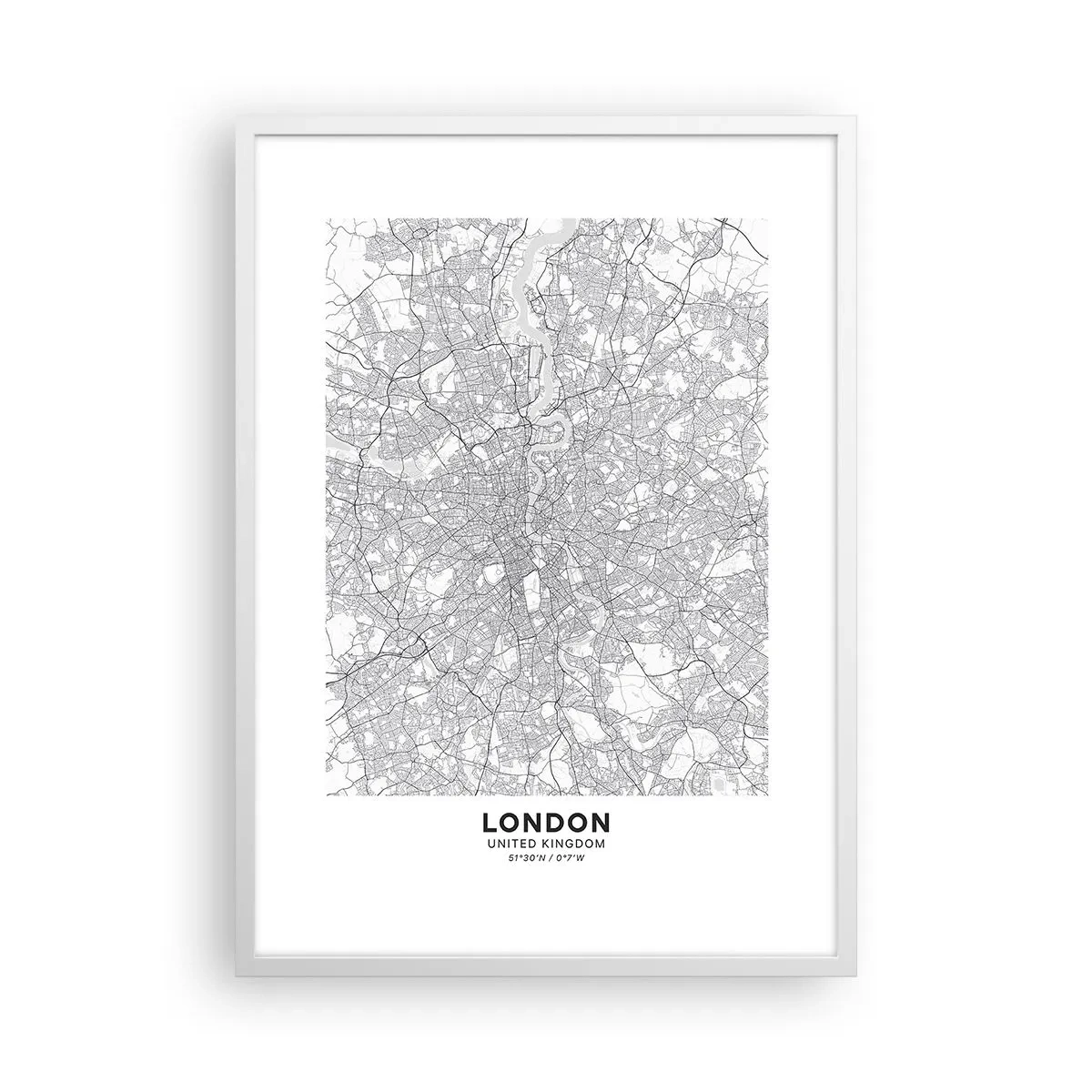 Pôster em moldura branca - Mapa do labirinto de Londres - 50x70 cm