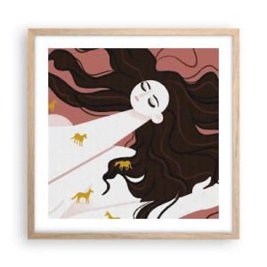 Pôster com moldura de carvalho claro - Sonho com um cavalo dourado - 50x50 cm