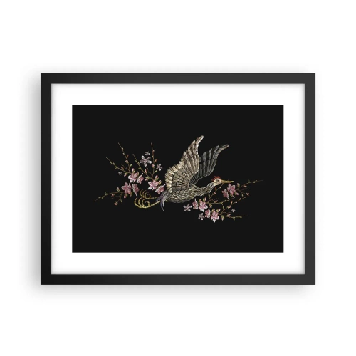 Pôster com moldura preta - Pássaro exótico e bordado - 40x30 cm