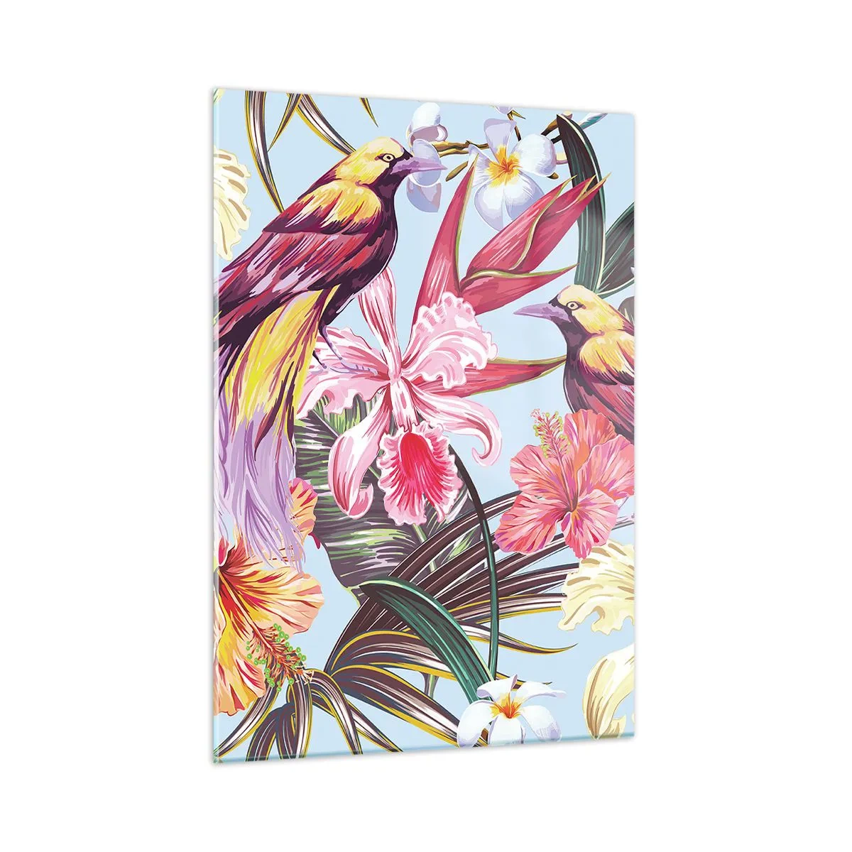 Quadro em vidro - Pétalas e penas - 50x70 cm