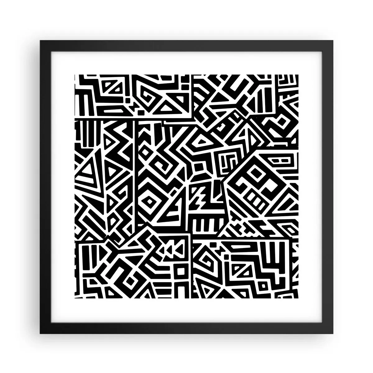 Pôster com moldura preta - Composição pré-colombiana - 40x40 cm