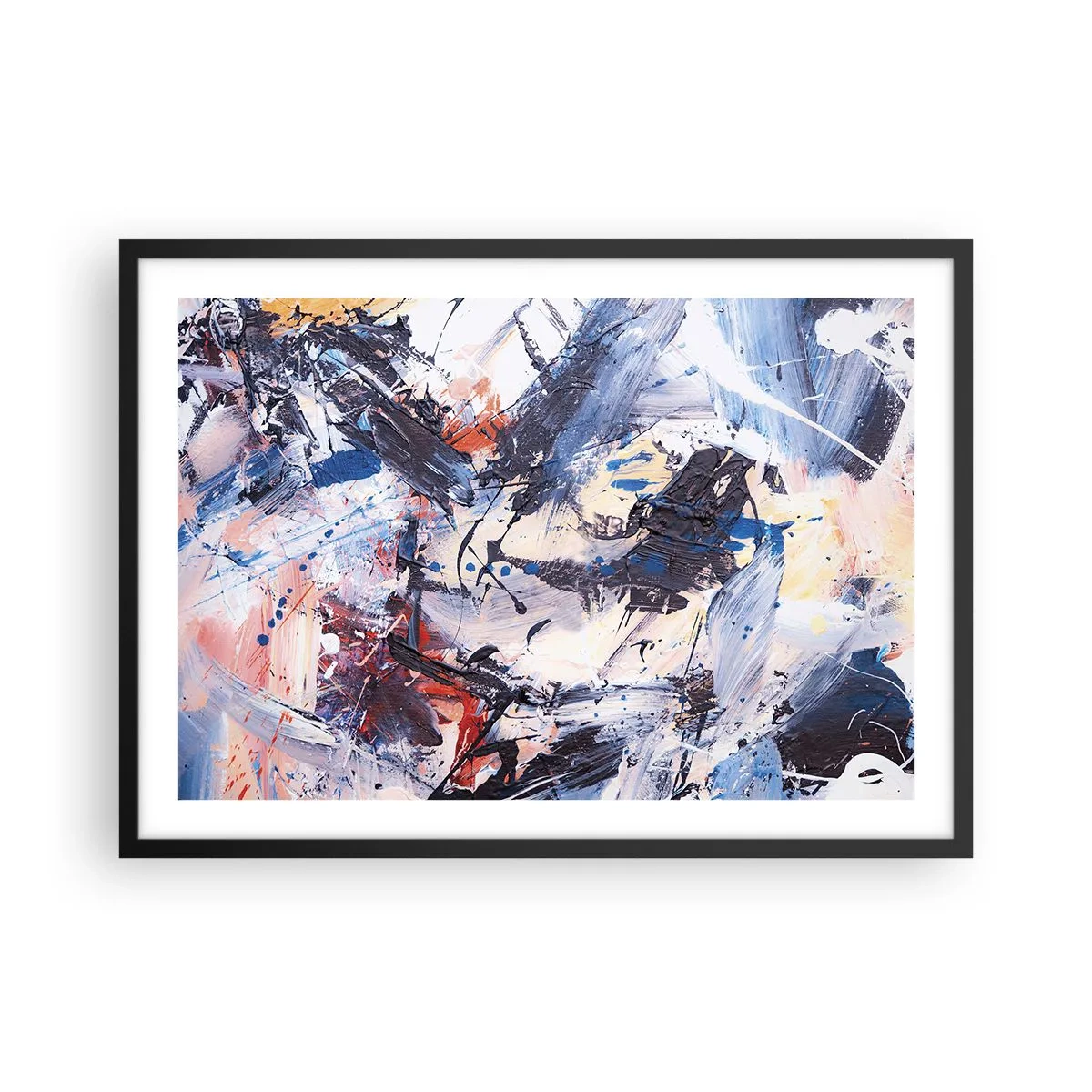 Pôster com moldura preta - Dança louca da abstração - 70x50 cm
