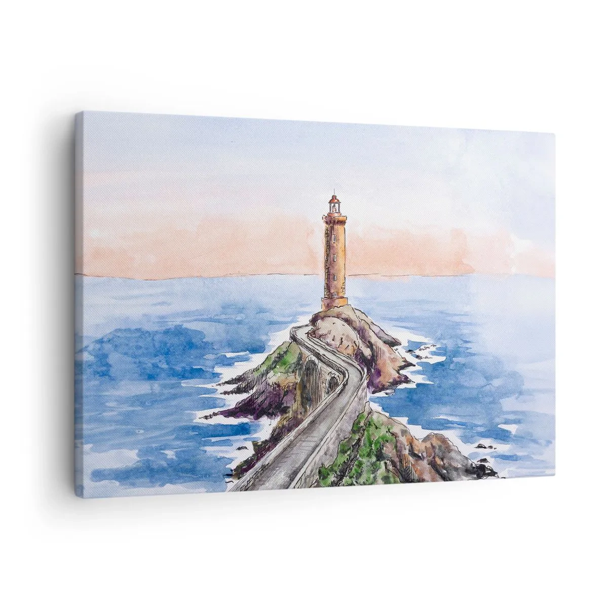 Quadro em tela - Um farol em uma costa rochosa - 70x50cm - De frente para o mar - Decoração de parede moderna para a sala de estar e quarto ARTTOR