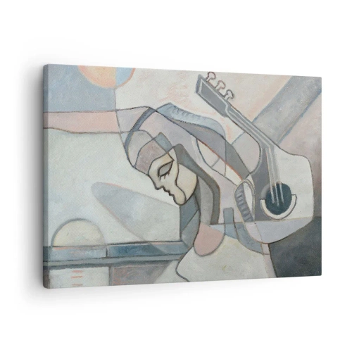 Quadro em tela - Uma figura abstrata com uma guitarra em cores pastéis. - 70x50cm - No poder da música - Decoração de parede moderna para a sala de estar e quarto ARTTOR