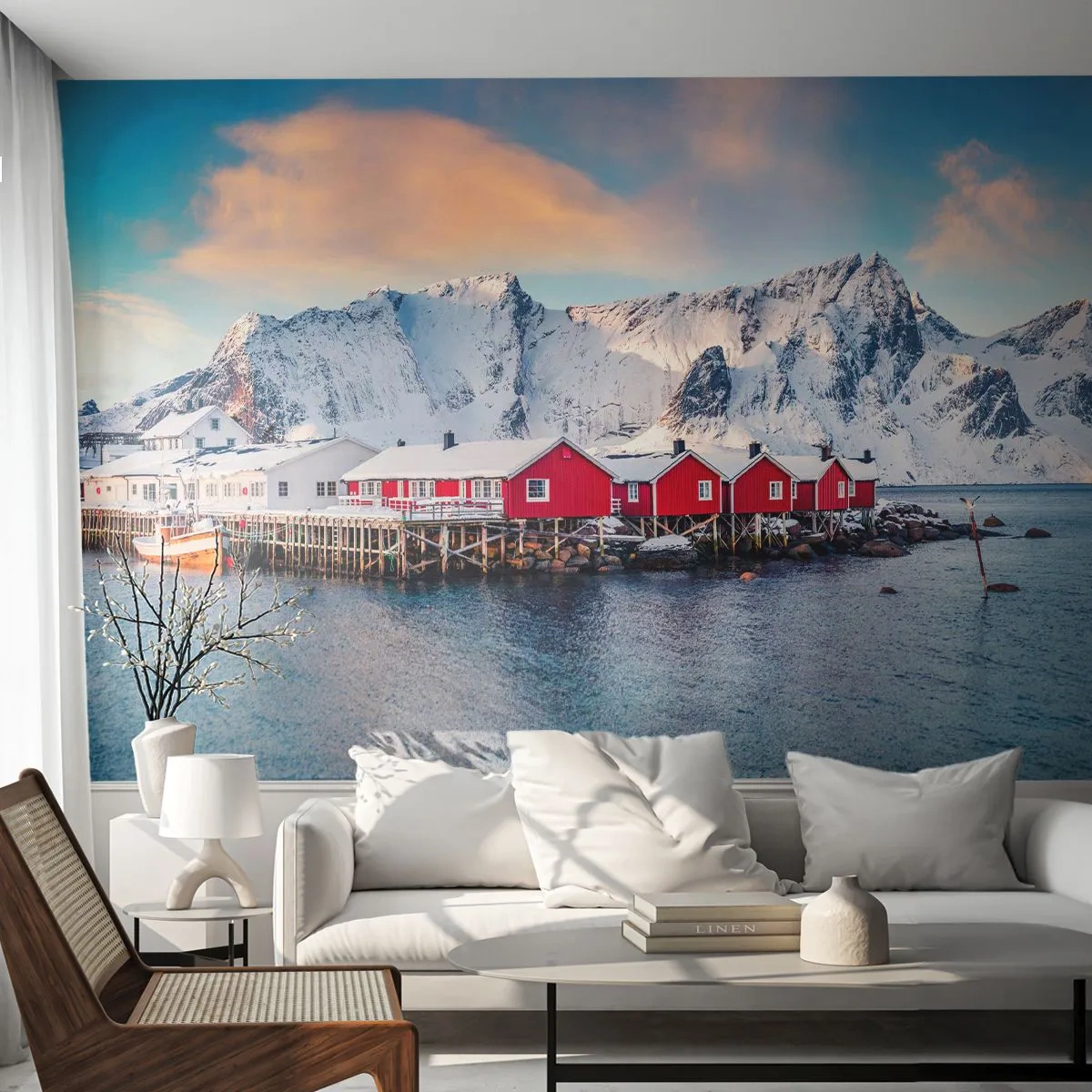 Papel de Parede Autocolante Deluxe Sticker - Refpugio do Norte - Paisagem, Noruega, Lofoten - 250x175 cm