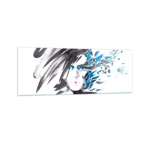 Quadro em vidro - Retrato sensual em cinza e azul - 140x50 cm