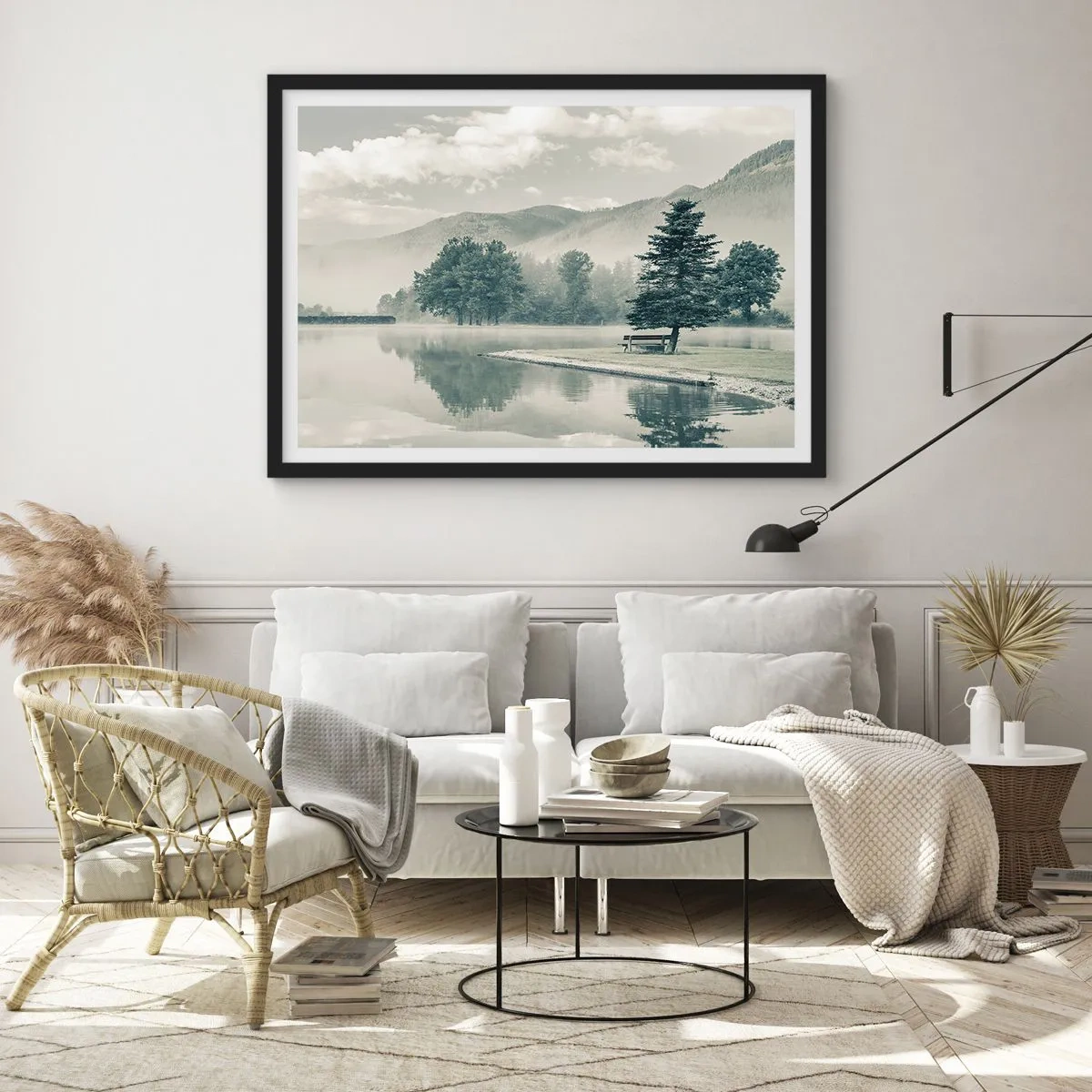 Pôster com moldura preta - O lago ainda está a dormir - 100x70 cm