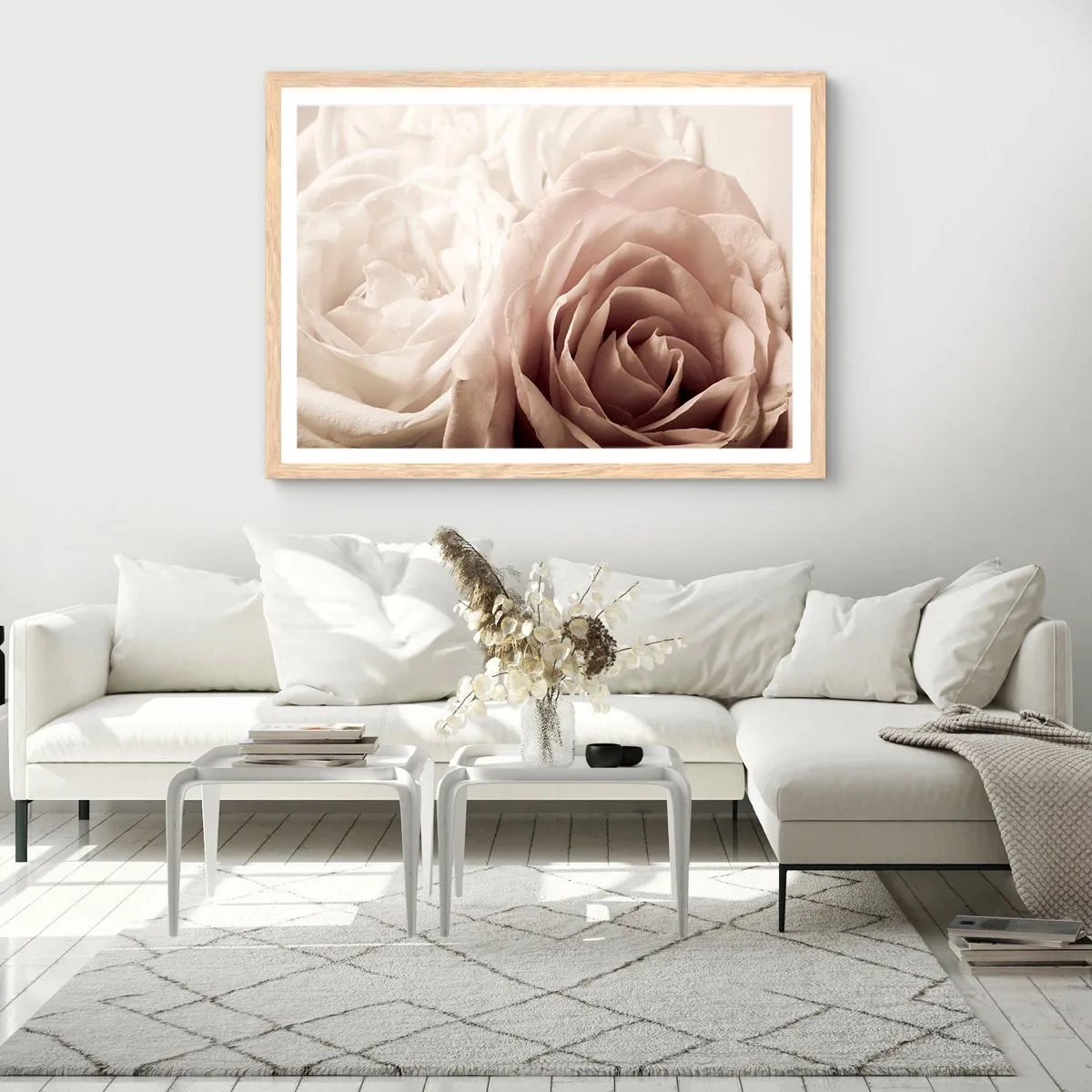 Pôster com moldura de carvalho claro - No coração de uma rosa - 100x70 cm