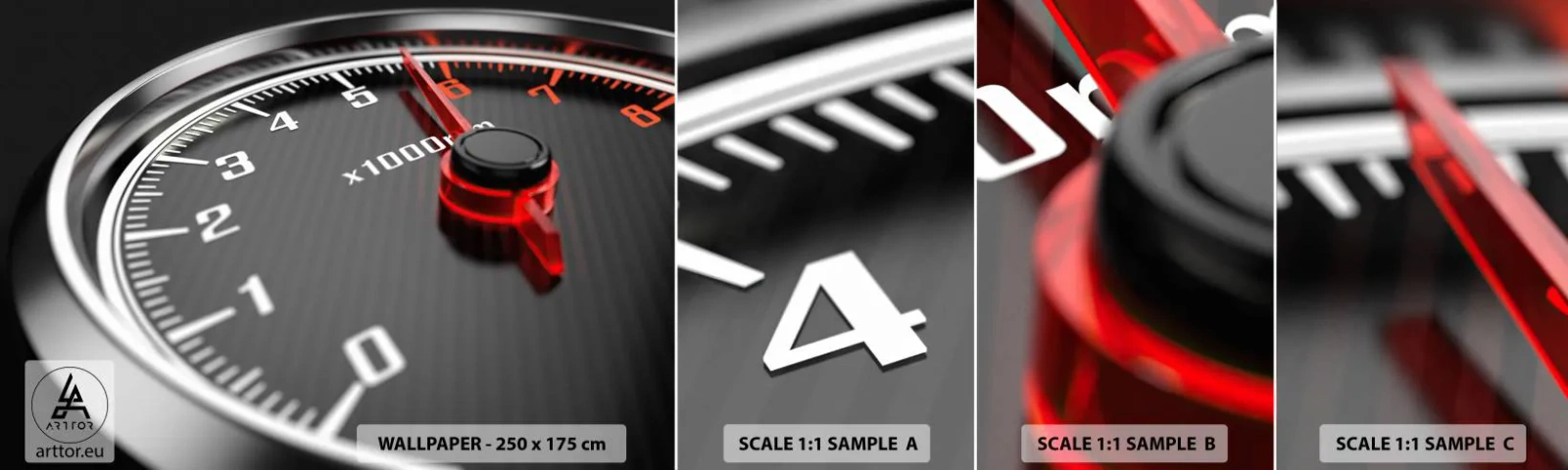 Amostra de Papel de Parede Standard Eco - Aceleração máxima - Automotivo, Velocímetro, 3D - 100x30 cm