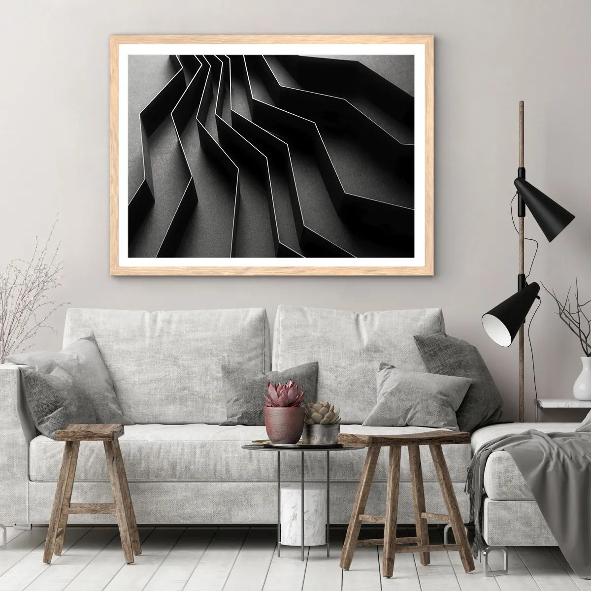 Pôster com moldura de carvalho claro - Ordem espacial - 100x70 cm