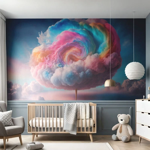 Papel de parede personalizado Premium Sand - O sonho de um parque de diversões - Pastel, Nuvens, Açucarado