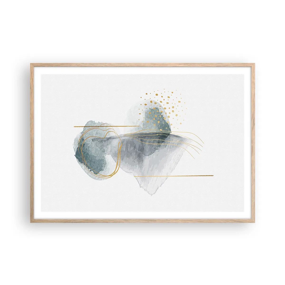 Pôster com moldura de carvalho claro - Sobre a relação entre o cinza e o dourado - 100x70 cm