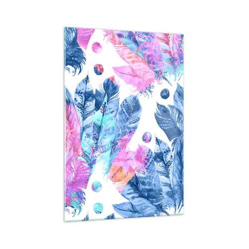 Quadro em vidro - Plumas em rosa e azul - 70x100 cm