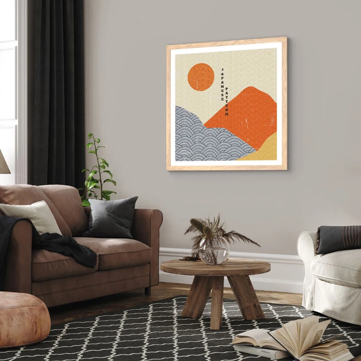 Pôster com moldura de carvalho claro - No espírito japonês - 40x40 cm