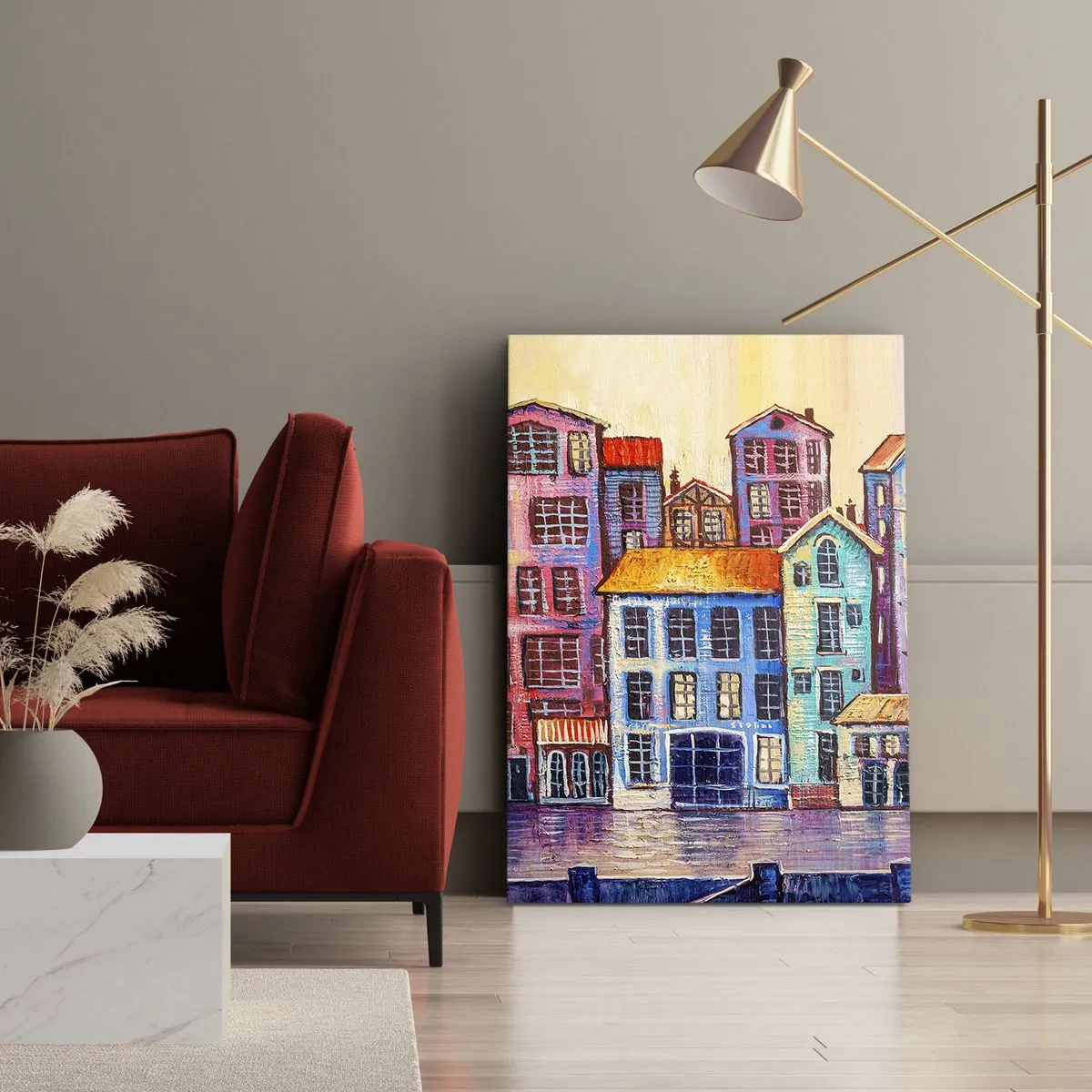 Quadro em tela - Uma cidade como de um conto de fadas - 55x100 cm