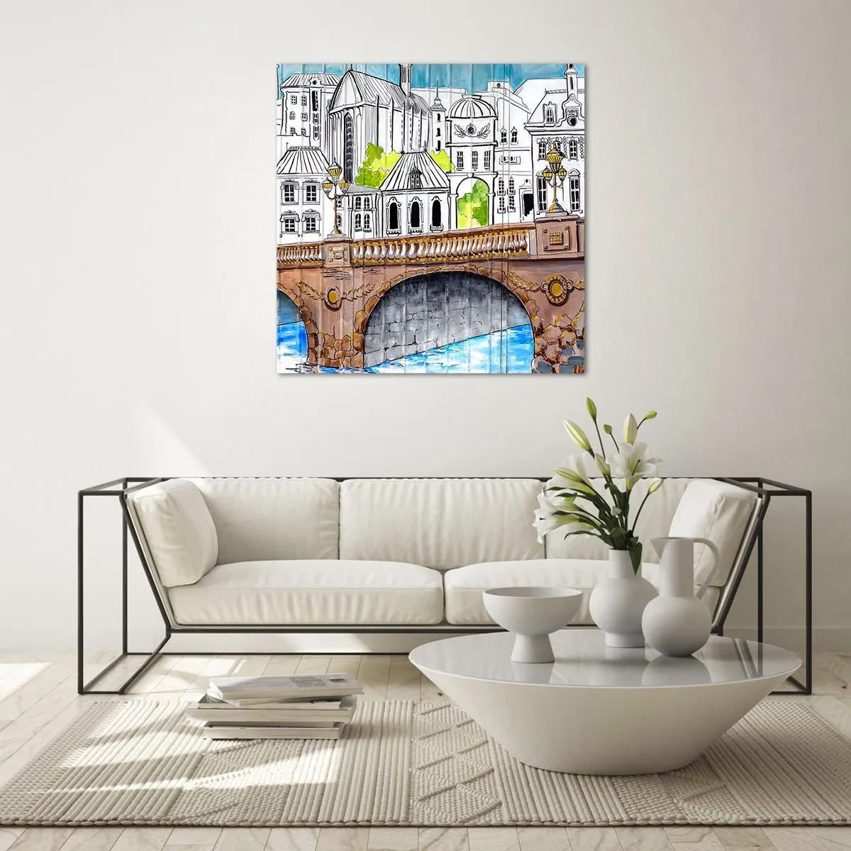 Quadro em vidro - Cidade pintada - 70x70 cm