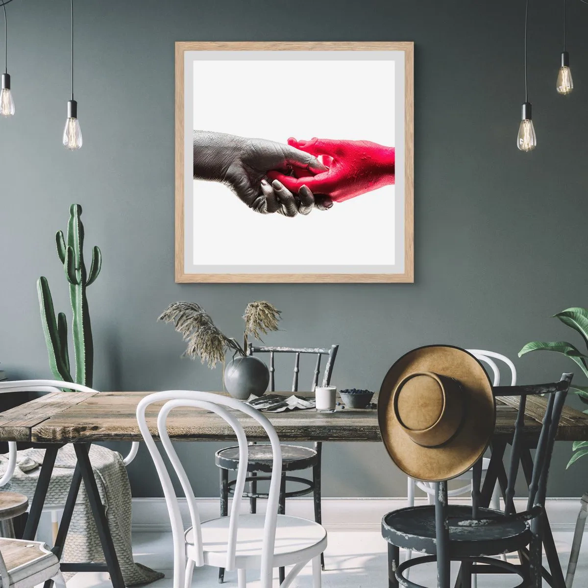 Pôster com moldura de carvalho claro - Juntos, mas diferentes - 40x40 cm