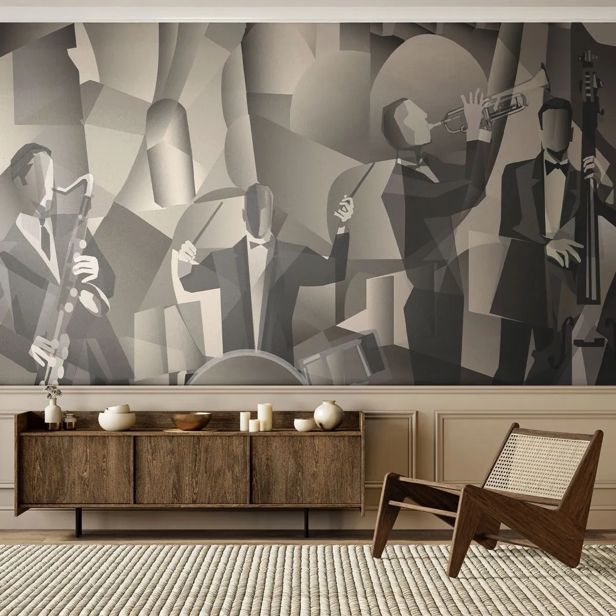 Papel de Parede Premium Sand - No espaço dos sons - Abstração, Banda, Jazz - 200x140 cm