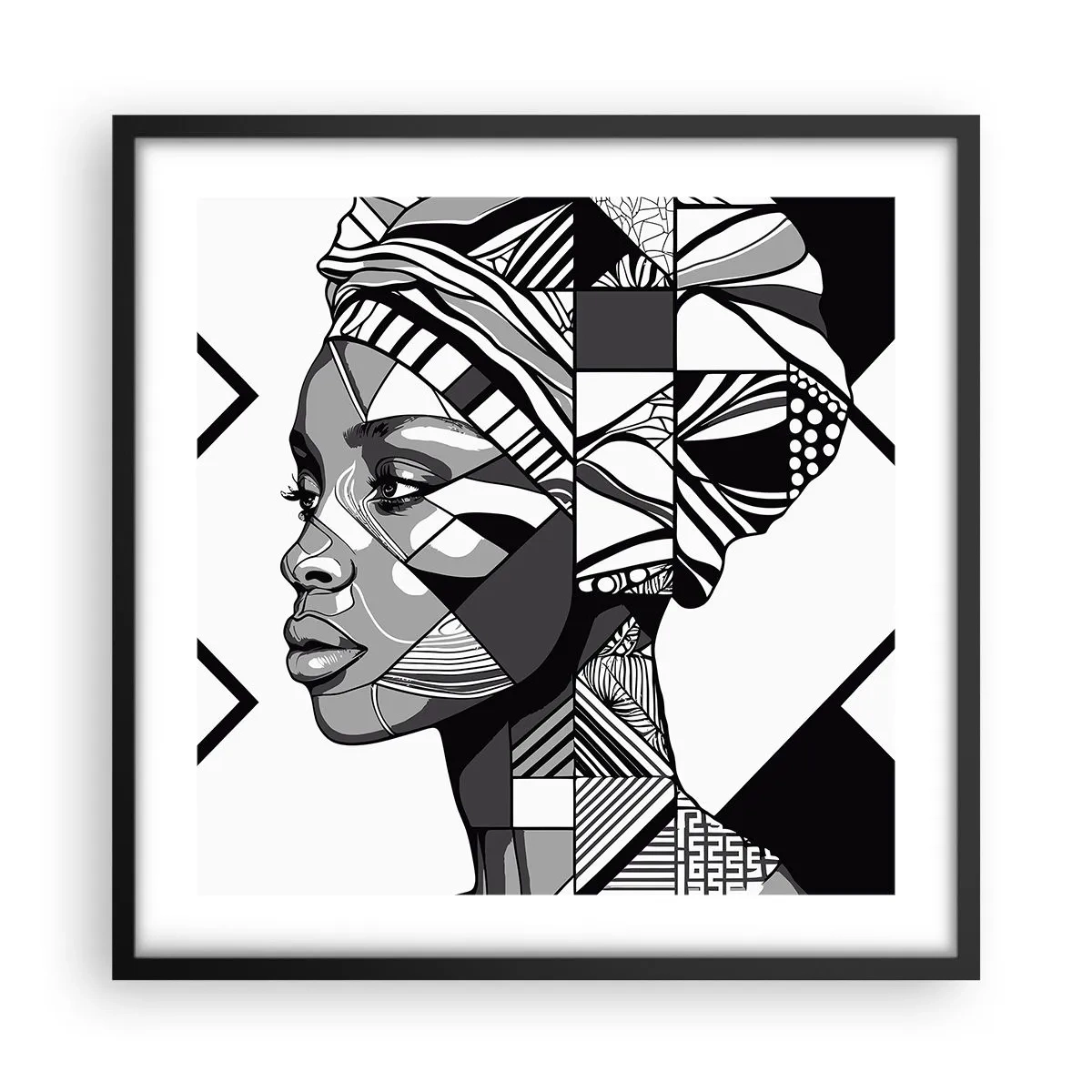 Pôster com moldura preta - Retrato étnico - 50x50 cm