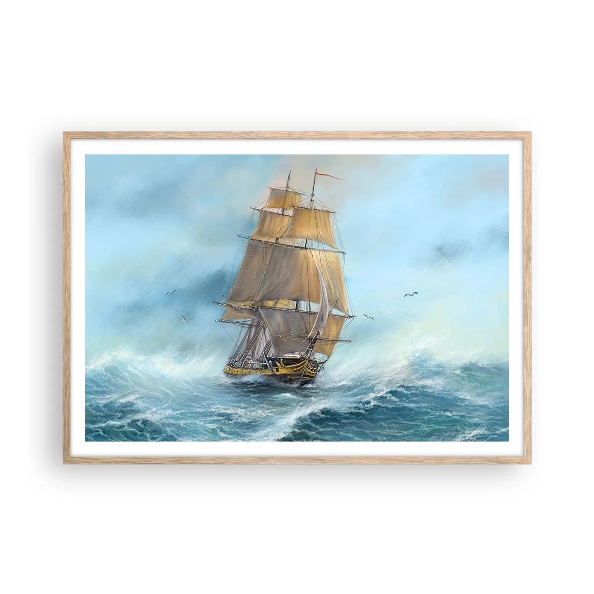 Pôster com moldura de carvalho claro - Correndo sobre as ondas - 100x70 cm