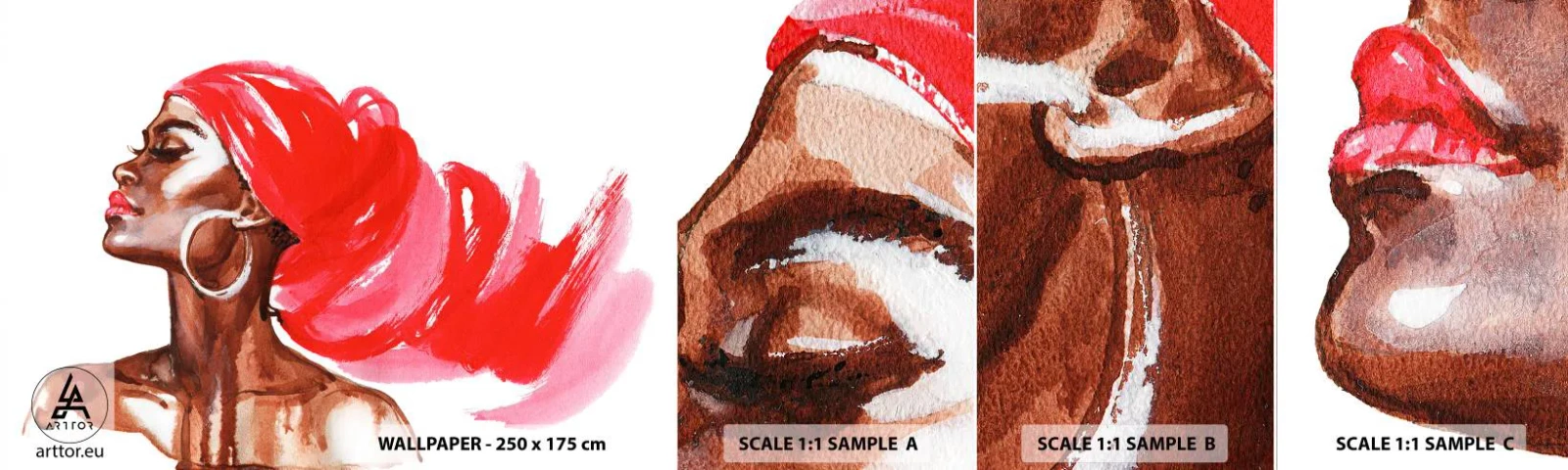 Amostra de papel de parede autocolante Deluxe Sticker - Há um vento que abre as narinas de um homem - Retrato de uma mulher, Rosto de mulher, Abstração - 100x30 cm