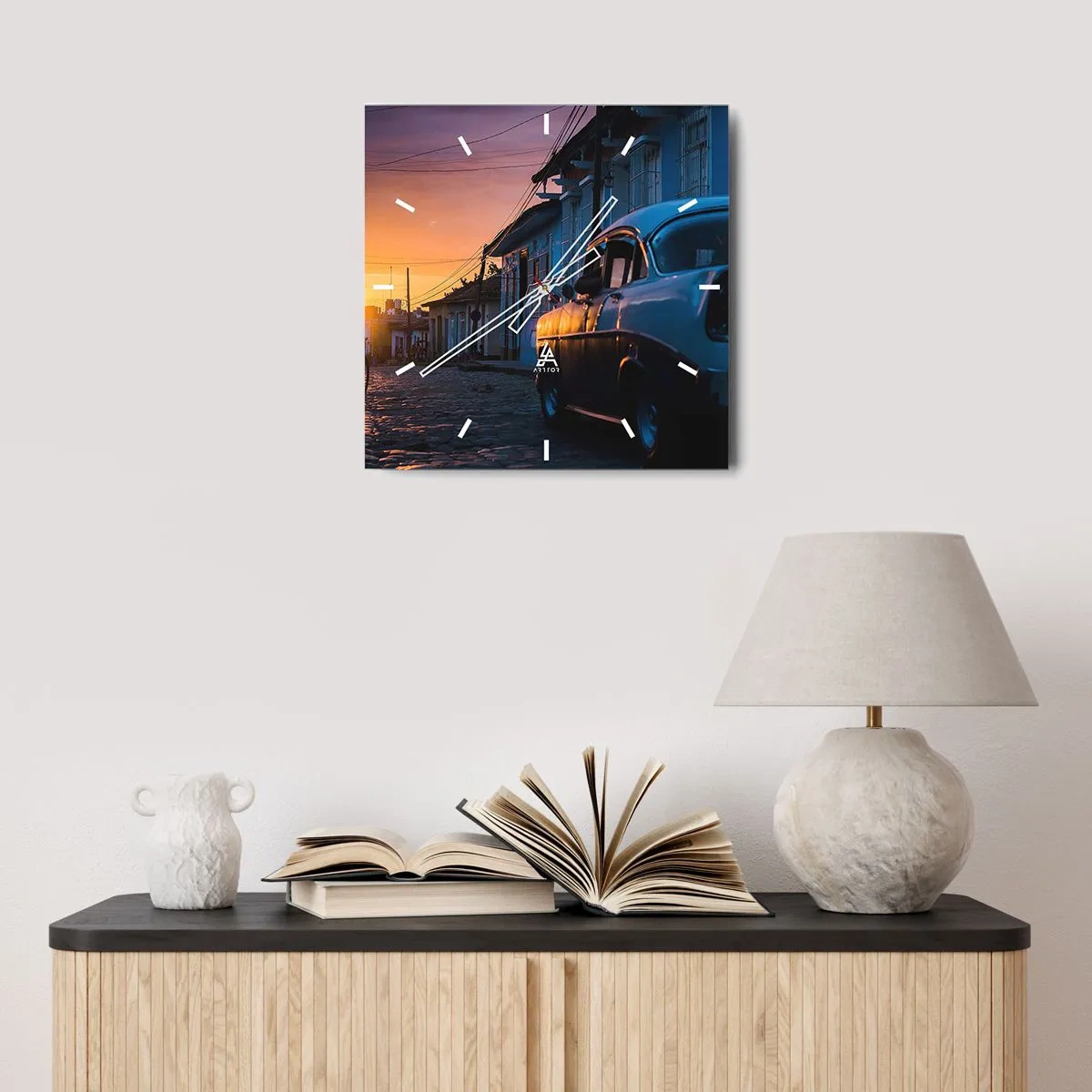 Relógio de parede - Relógio em vidro - Aqui é onde o tempo abranda - 30x30 cm