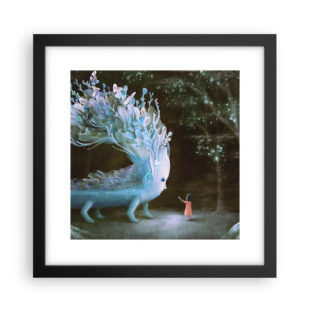 Pôster com moldura preta - Encontro fantástico - 30x30 cm