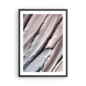 Pôster com moldura preta - Close-up de penas delicadas em tons pastéis - 50x70cm - Em prateado rosa - Decoração de parede moderna para a sala de estar e quarto ARTTOR