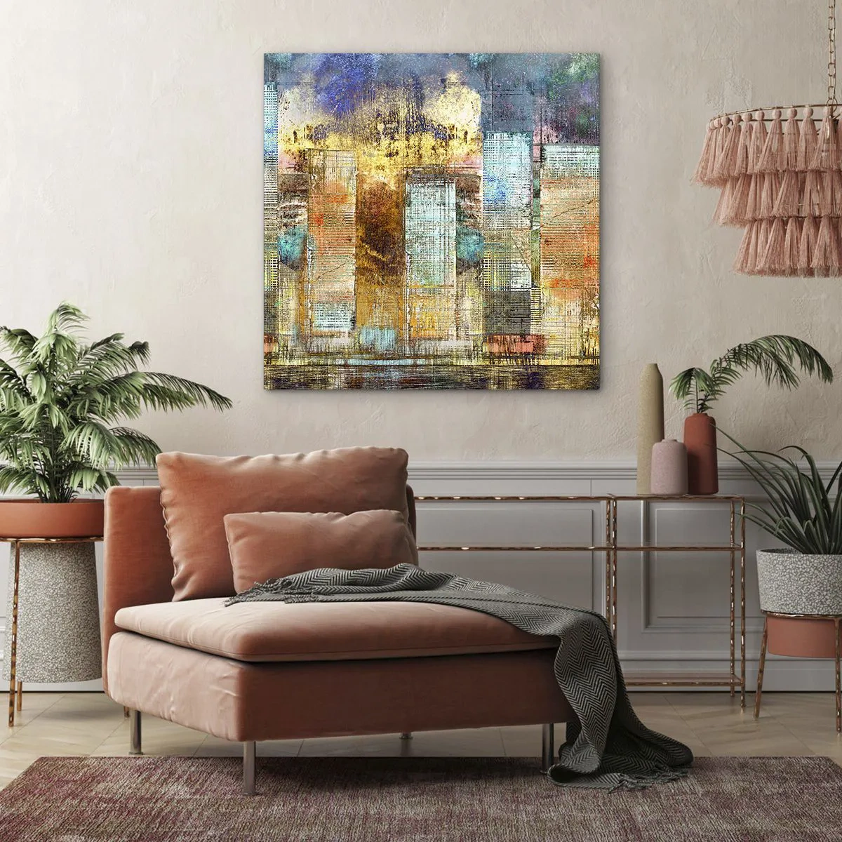 Quadro em tela - Uma metrópole ensolarada - 60x60 cm