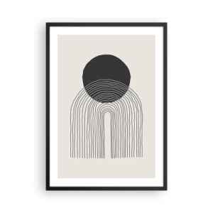 Pôster com moldura preta - Motivo minimalista de círculo e linha em preto e branco - 50x70cm - Tremores e confiança - Decoração de parede moderna para a sala de estar e quarto ARTTOR