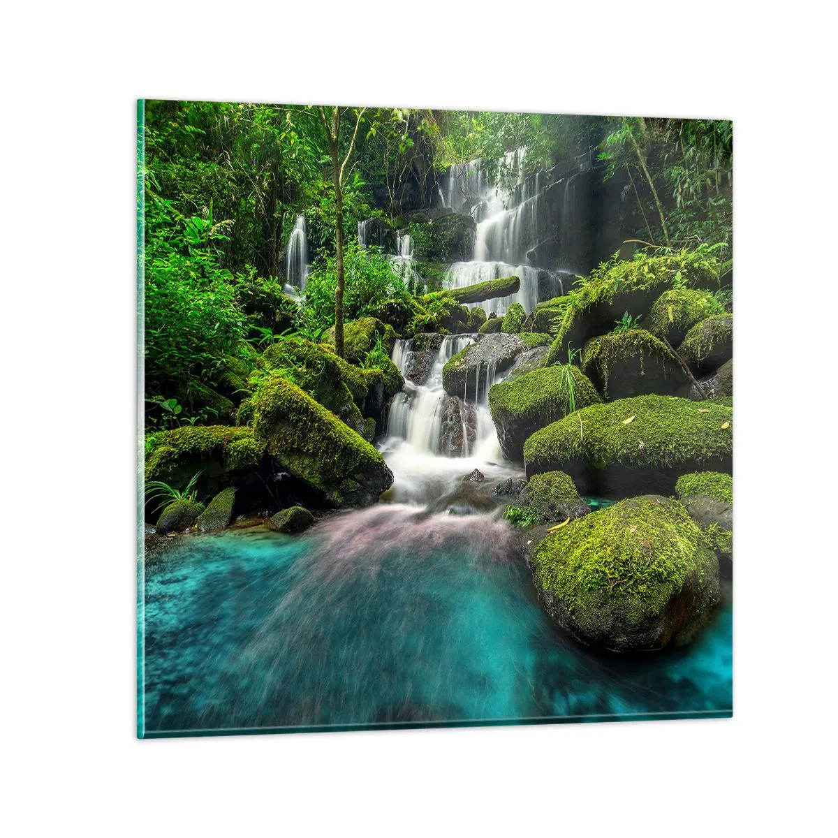 Quadro em vidro - Turquesa, safiras e prata líquida - 60x60 cm