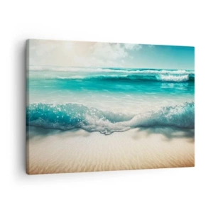 Quadro em tela - Ondas do oceano em uma praia de areia clara - 70x50cm - A paz do oceano - Decoração de parede moderna para a sala de estar e quarto ARTTOR