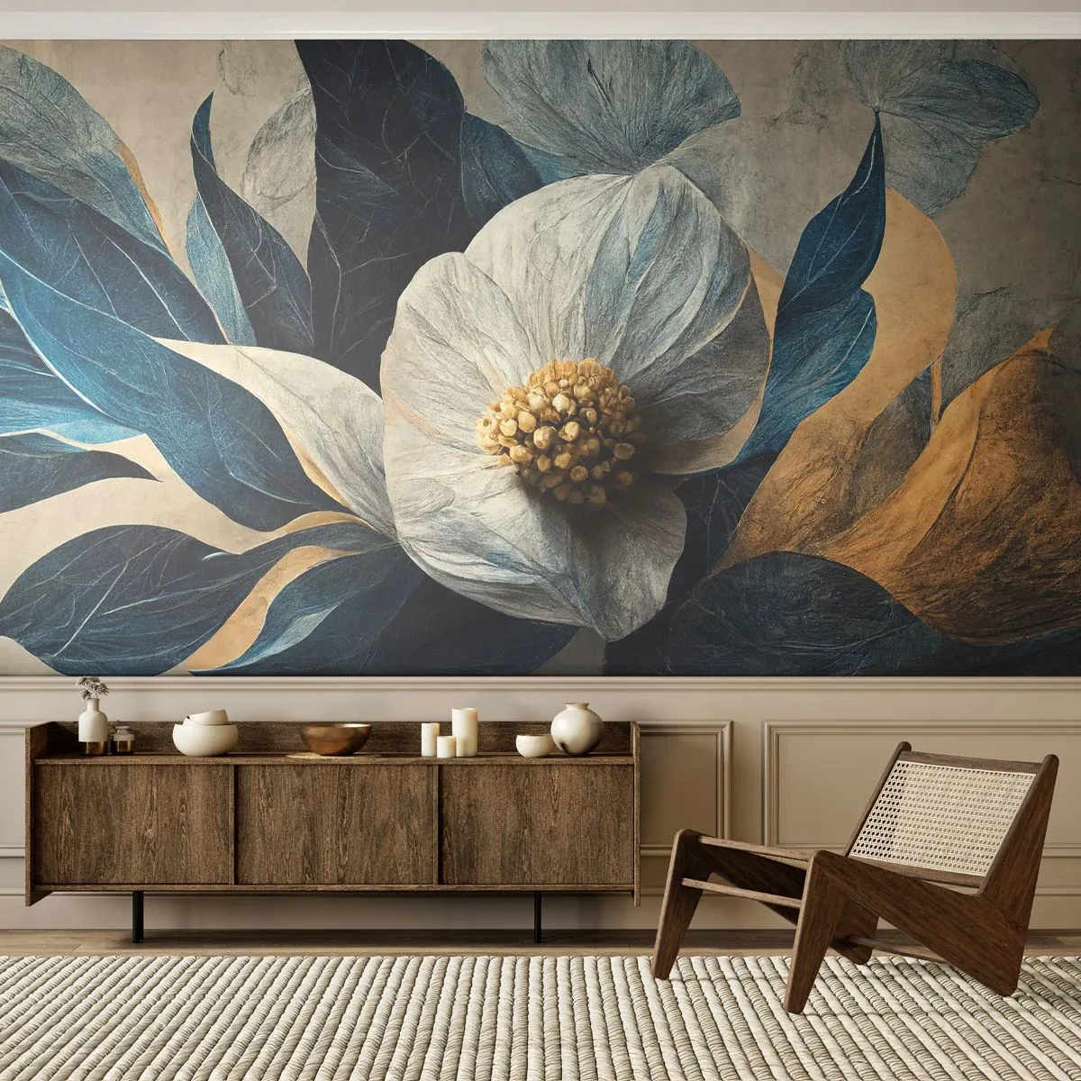 Papel de Parede Premium Sand - Tem um coração de ouro - Flor, Elegante, Pedaço - 100x70 cm
