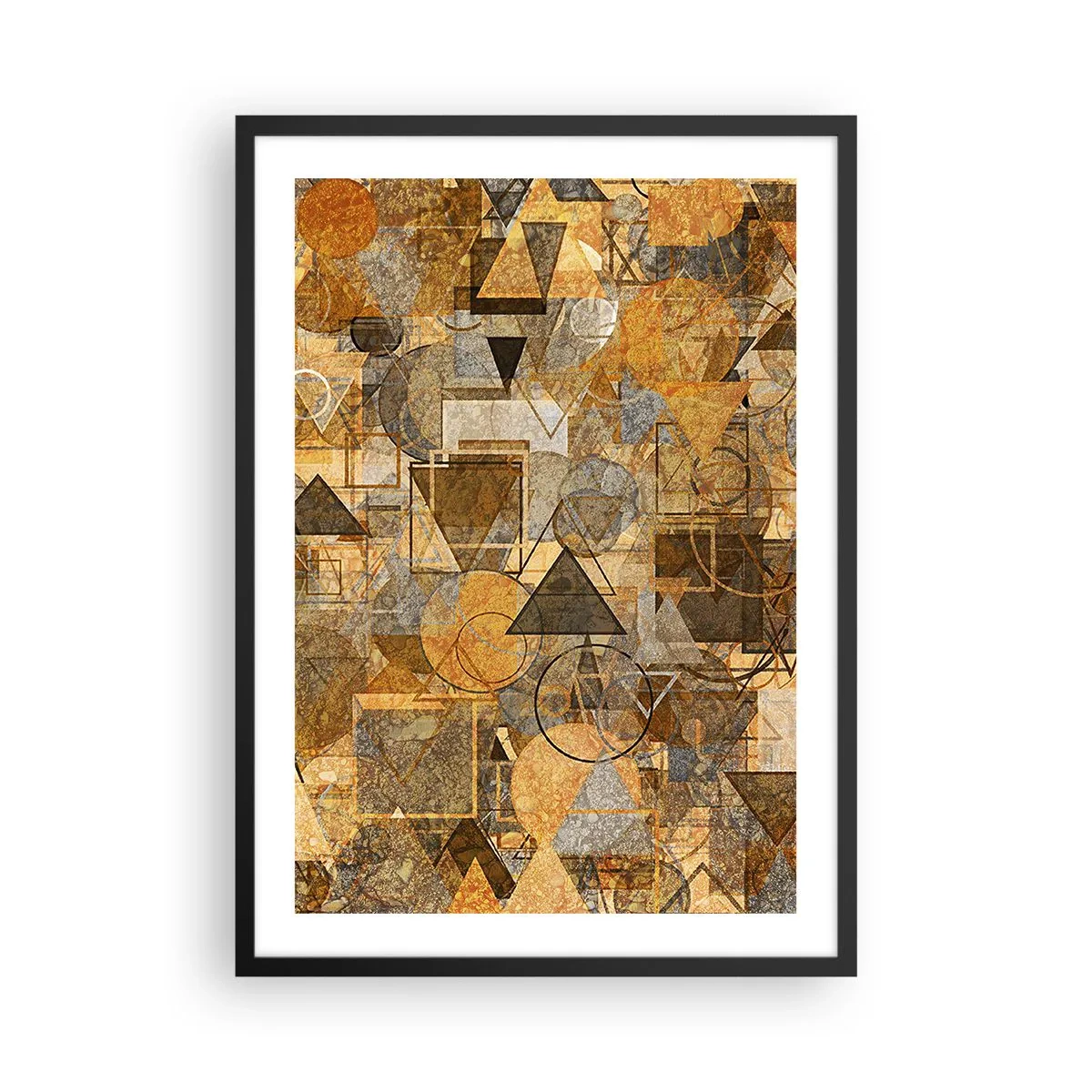 Pôster com moldura preta - Composição geométrica abstrata dourada - 50x70cm - O mundo em forma - Decoração de parede moderna para a sala de estar e quarto ARTTOR