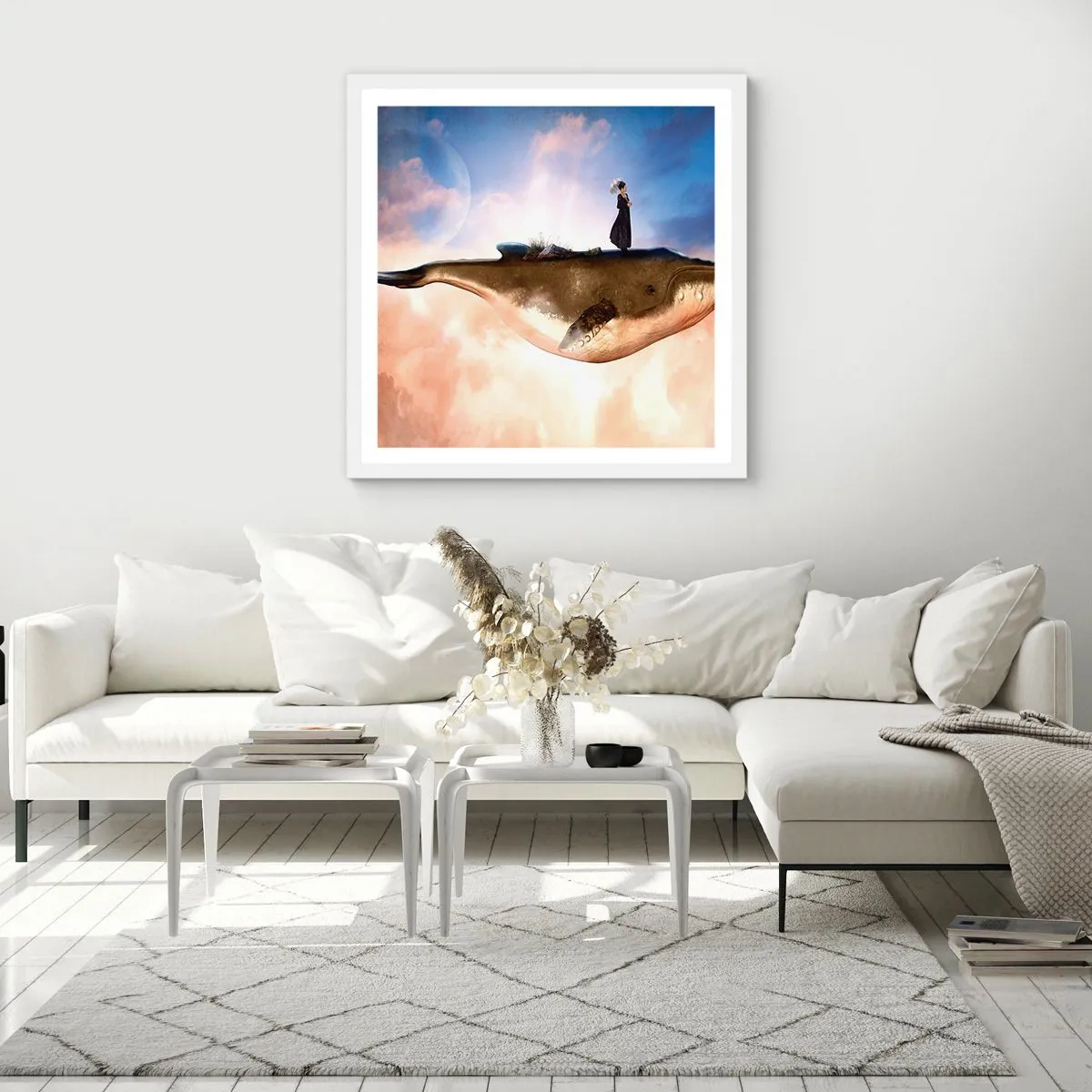 Pôster em moldura branca - Uma viagem surreal - 60x60 cm