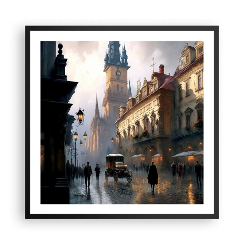 Pôster com moldura preta - O encanto de uma noite em Praga - 60x60 cm