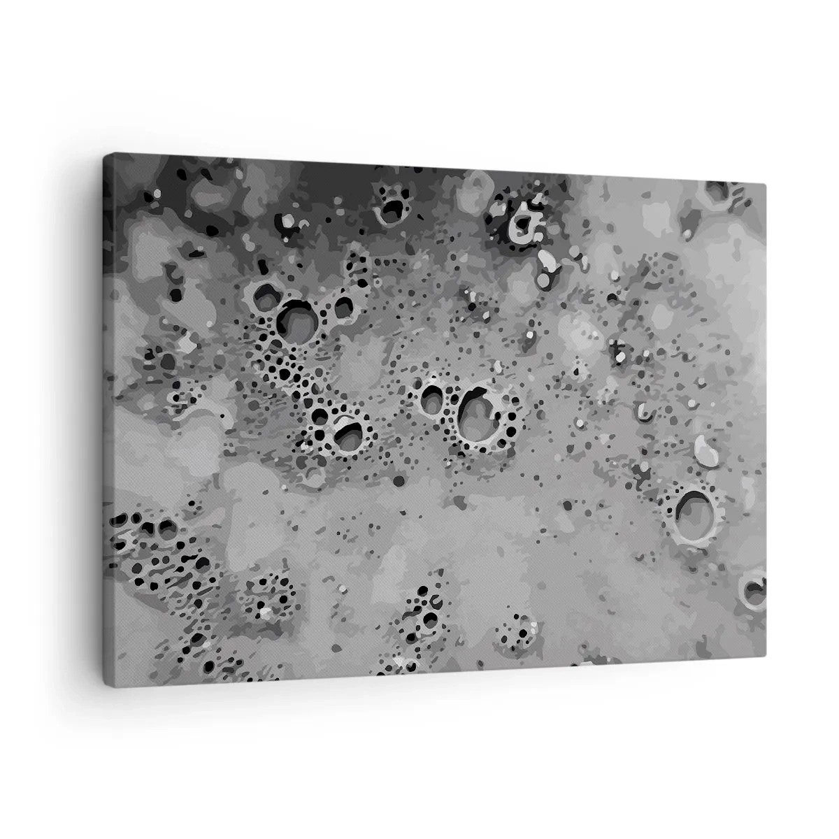 Quadro em tela - Padrão abstrato de bolhas em preto e branco - 70x50cm - Como uma paisagem lunar - Decoração de parede moderna para a sala de estar e quarto ARTTOR