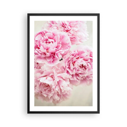 Pôster com moldura preta - Um buquê de peônias rosa em um fundo claro - 50x70cm - Em esplendor rosa - Decoração de parede moderna para a sala de estar e quarto ARTTOR