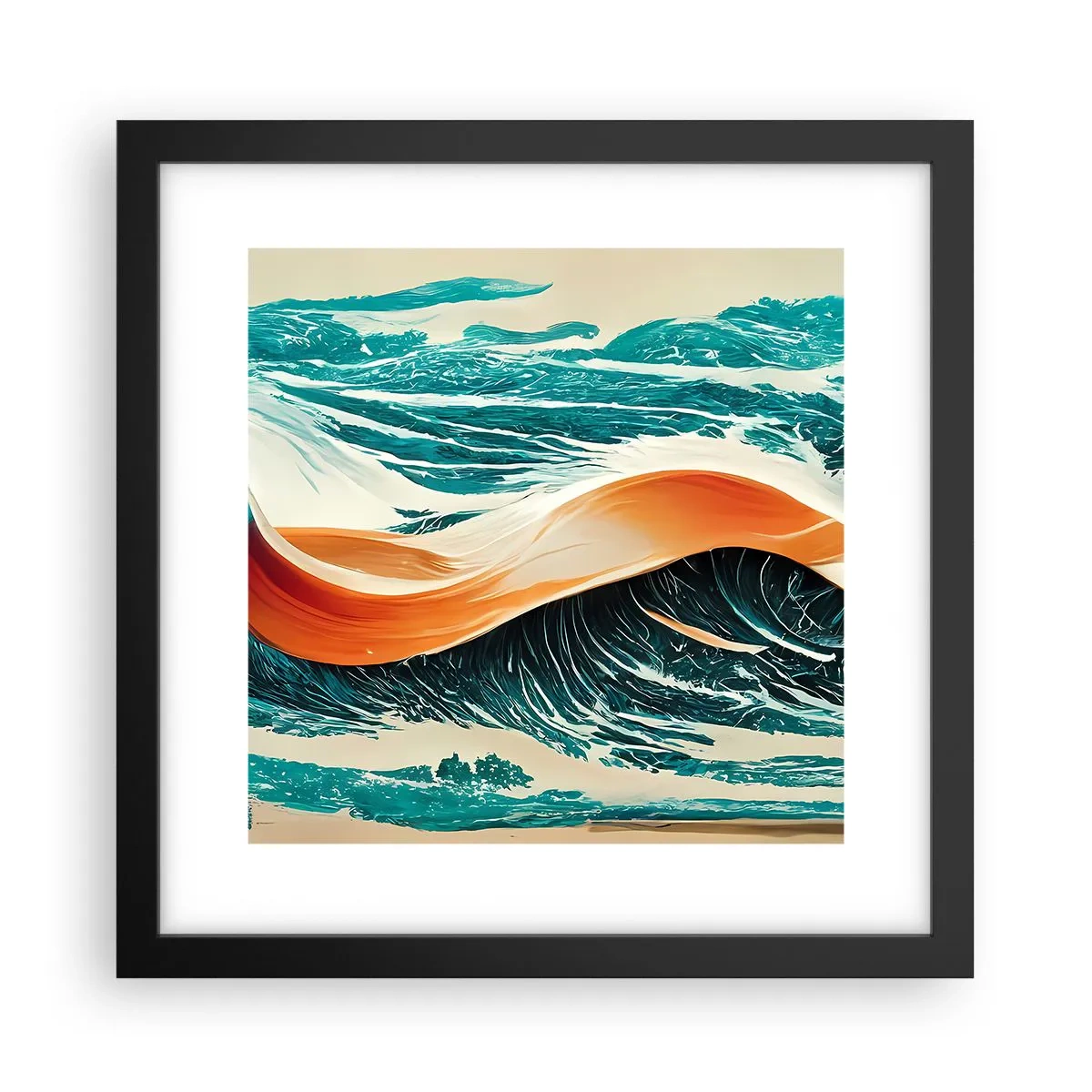 Pôster com moldura preta - O sonho de um surfista - 30x30 cm