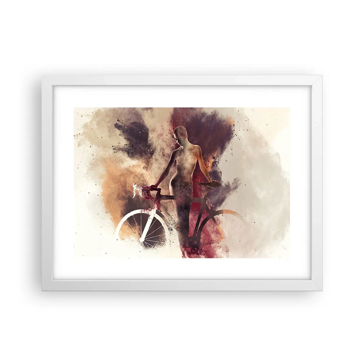Pôster em moldura branca - Uma alma de bicicleta em formas de mármore - 40x30 cm