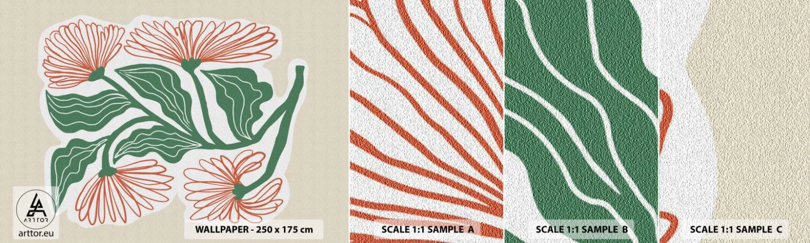 Amostra de Papel de Parede Standard Eco - Folclórico e moderno - Boho, Flores, Minimalismo - 100x30 cm