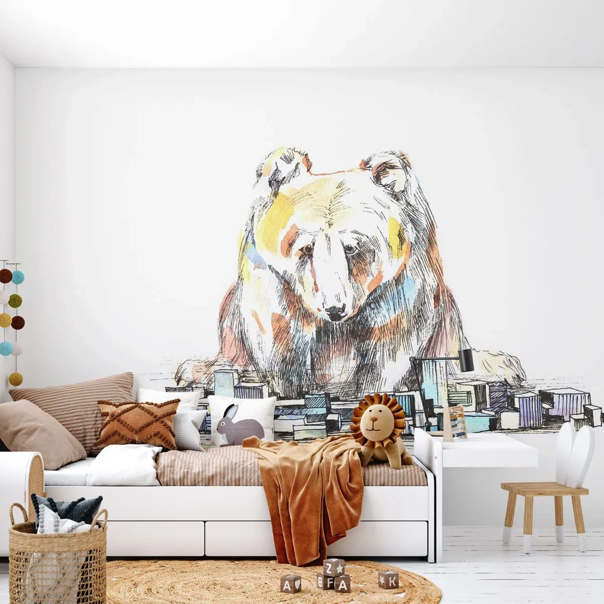Papel de Parede Autocolante Deluxe Sticker - Como viver assim? - Animais, Urso, Gráficos - 150x105 cm