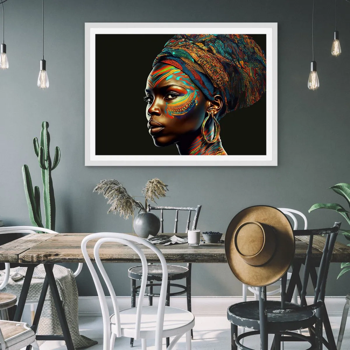 Pôster em moldura branca - Rainha africana - 50x40 cm