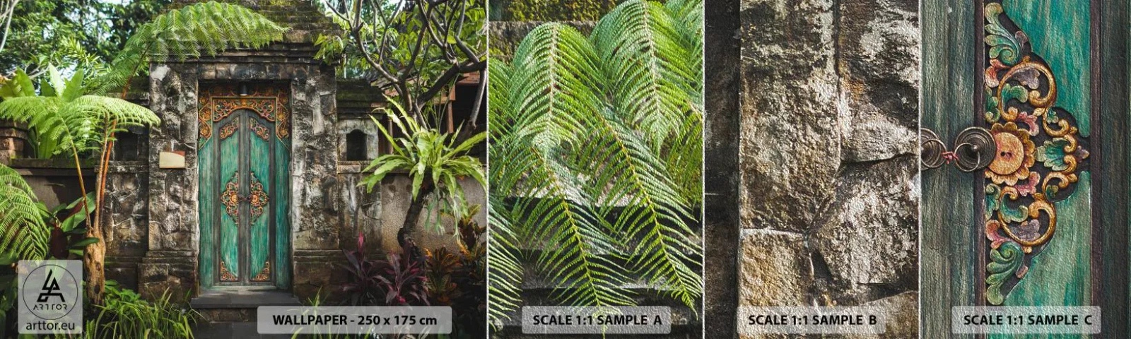 Amostra de papel de parede Premium Sand - Portas para um mundo exótico - Porta com enfeite, Arquitetura, Mistério - 100x30 cm