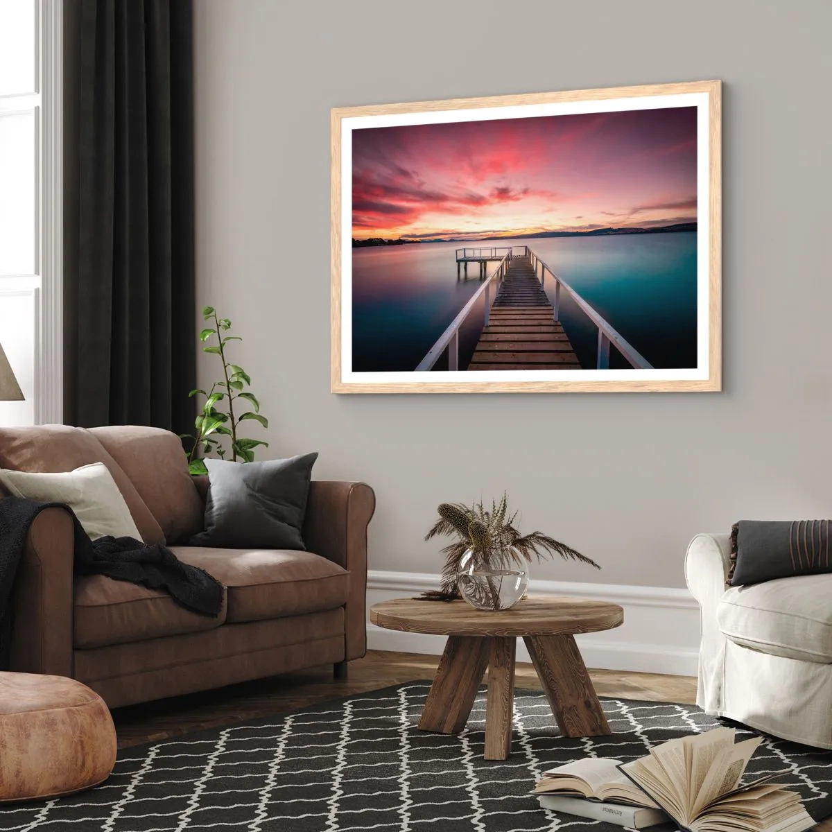 Pôster com moldura de carvalho claro - A chama suave da noite - 100x70 cm