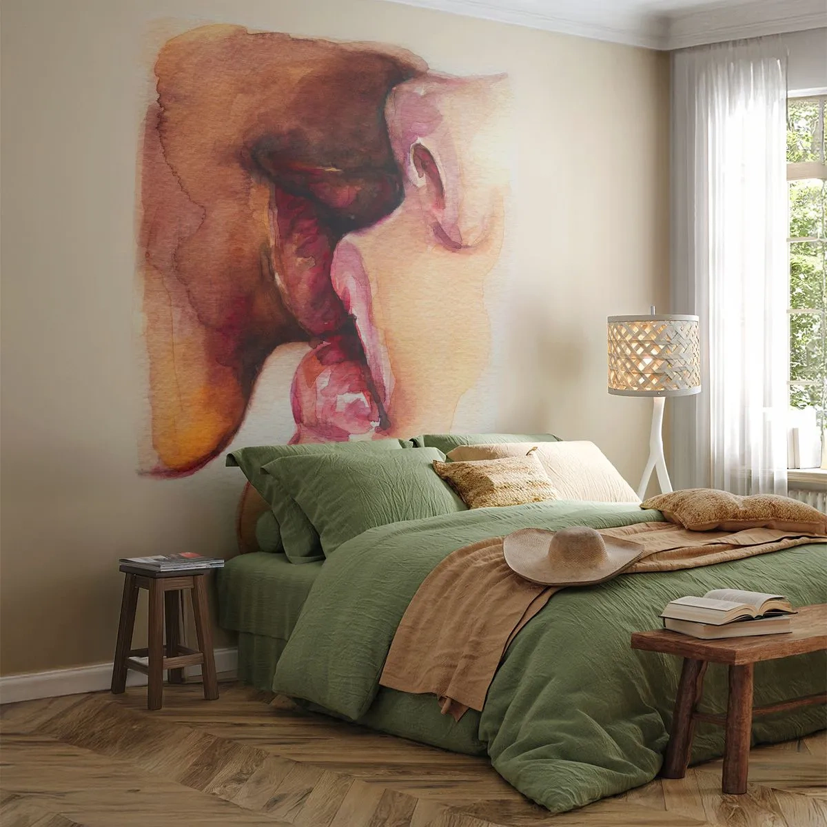 Papel de Parede Premium Sand - Como a noite e o dia, a terra e o céu - Abstração, Beijo, Casal apaixonado - 200x140 cm